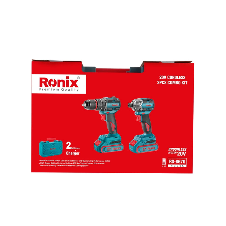 [RX-RS-8670] Ronix Akku-Kombiset 20 V (Schlagbohrschrauber und Schlagschrauber), 2-teilig