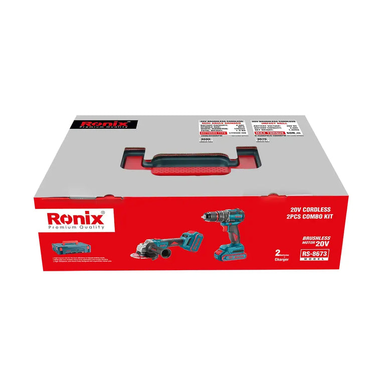 [RX-RS-8673] Ronix Akku-Kombi-Set 20 V (2-teilig) (Schlagbohrer und Mini-Winkelschleifer)